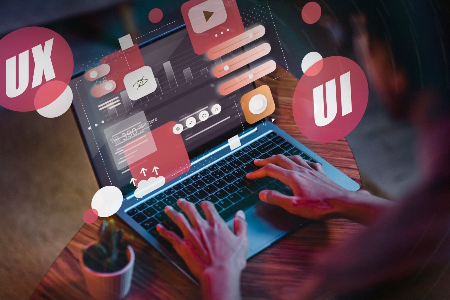 Web designer reviewing a modern website layout on a computer screen